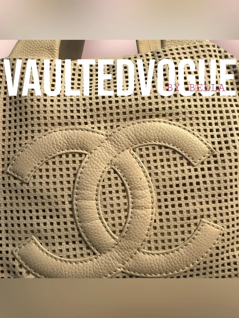 CHANEL Beige Perforated Leather Tote with CC Logo